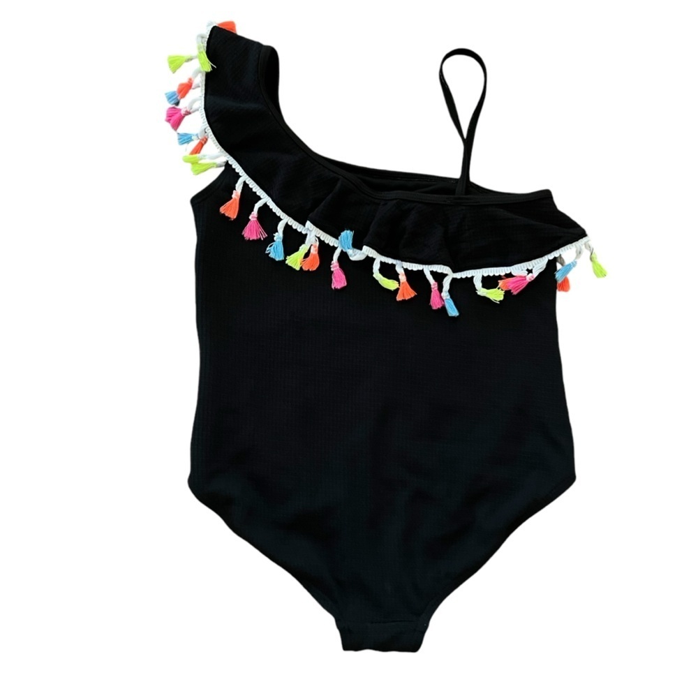 Black Neon Tassels One Piece Swimsuit Size 10